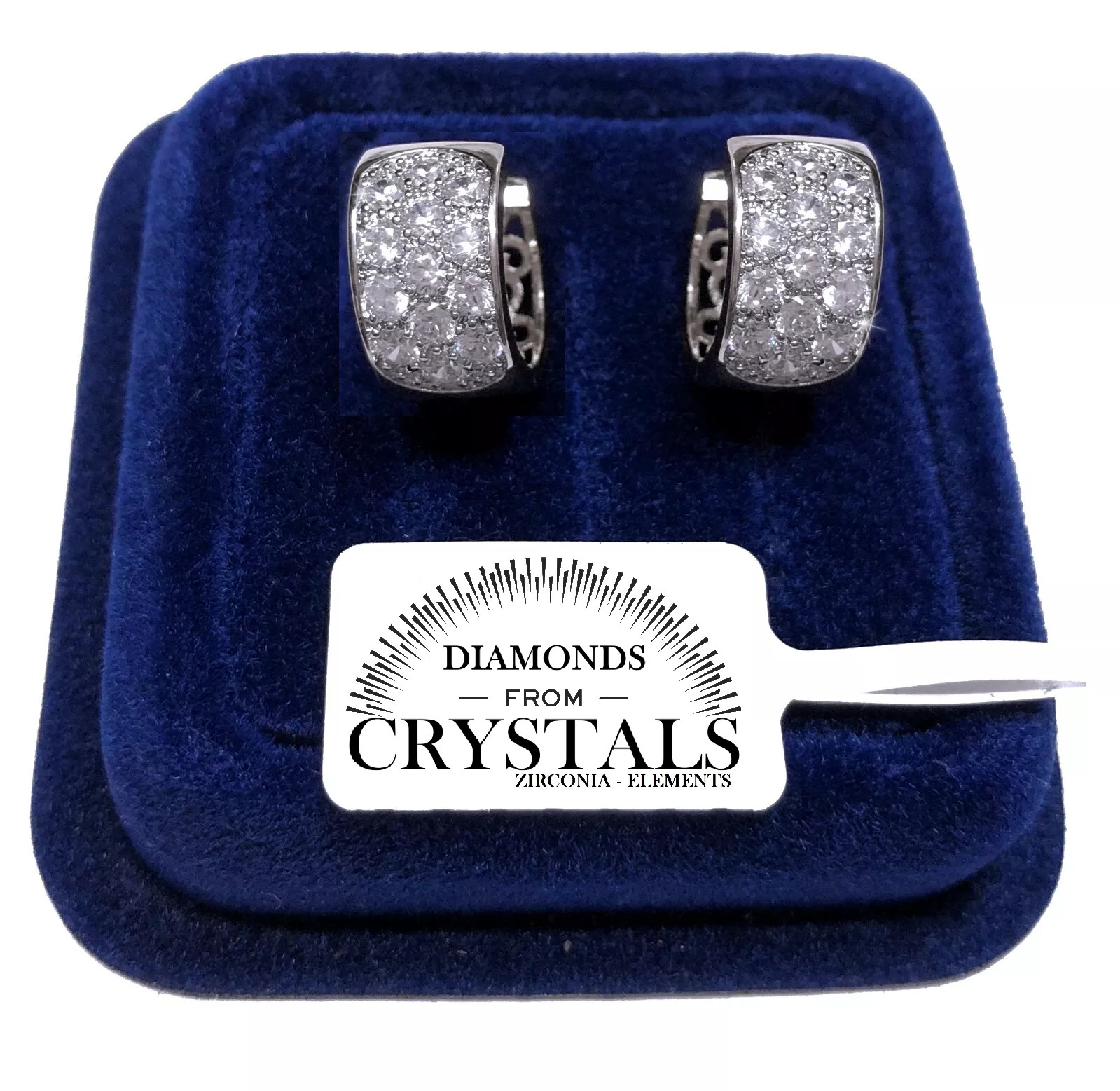 Pendientes 12Mm Hombre Mujer Pl. Oro Blanco 18K Con Cristales Zirconio Sv/10