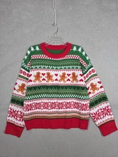 Ugly Christmas Sweater Womens XL Gingerbread Man Fair Isle Red White Green