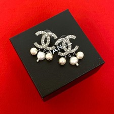 Chanel Coco Mark Faux Pearl Earrings Women Silver One Size