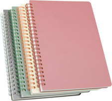 Spiral Notebook, 4 Pcs 4 Color A5 Thick Plastic Hardcover 7Mm College Ruled Pape