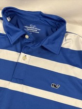 Vineyard Vines Polo Shirt Mens Large Blue Striped Performance Golf Casual Preppy