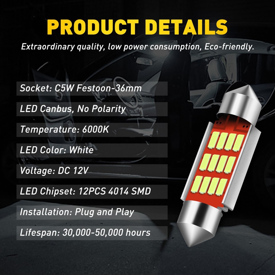 2pcs 31mm 36mm 39mm 41mm C5W C10W 4014 12V LED CANBUS Car Festoon Lights Auto In - Foto 8