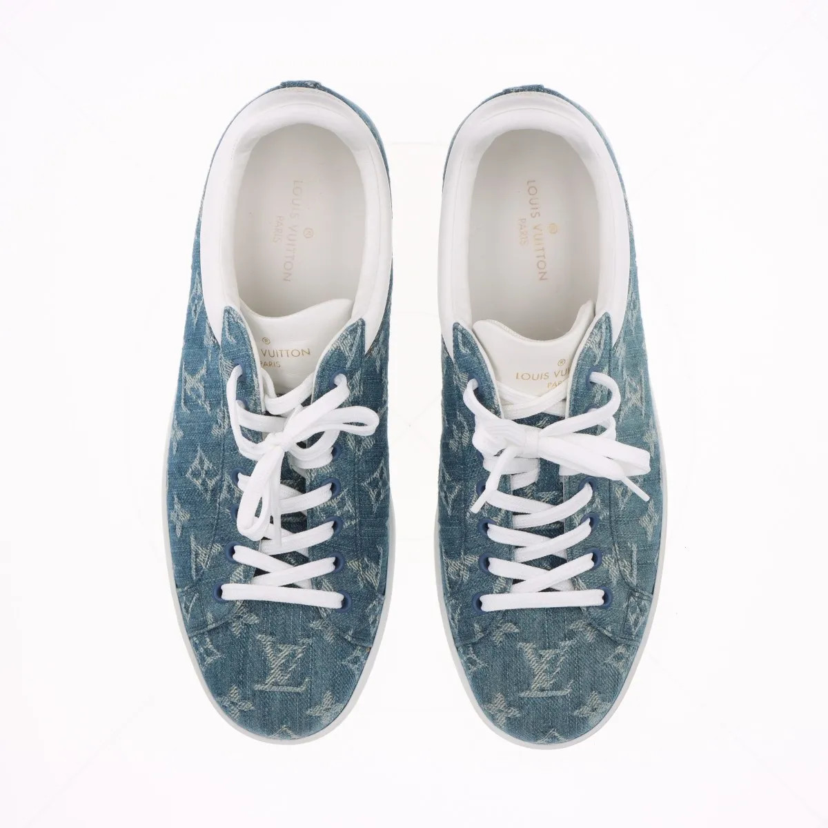 Louis Vuitton Luxembourg Line 19-year Denim & leather Sneakers 7 Men's Blue x wh thumbnail 7