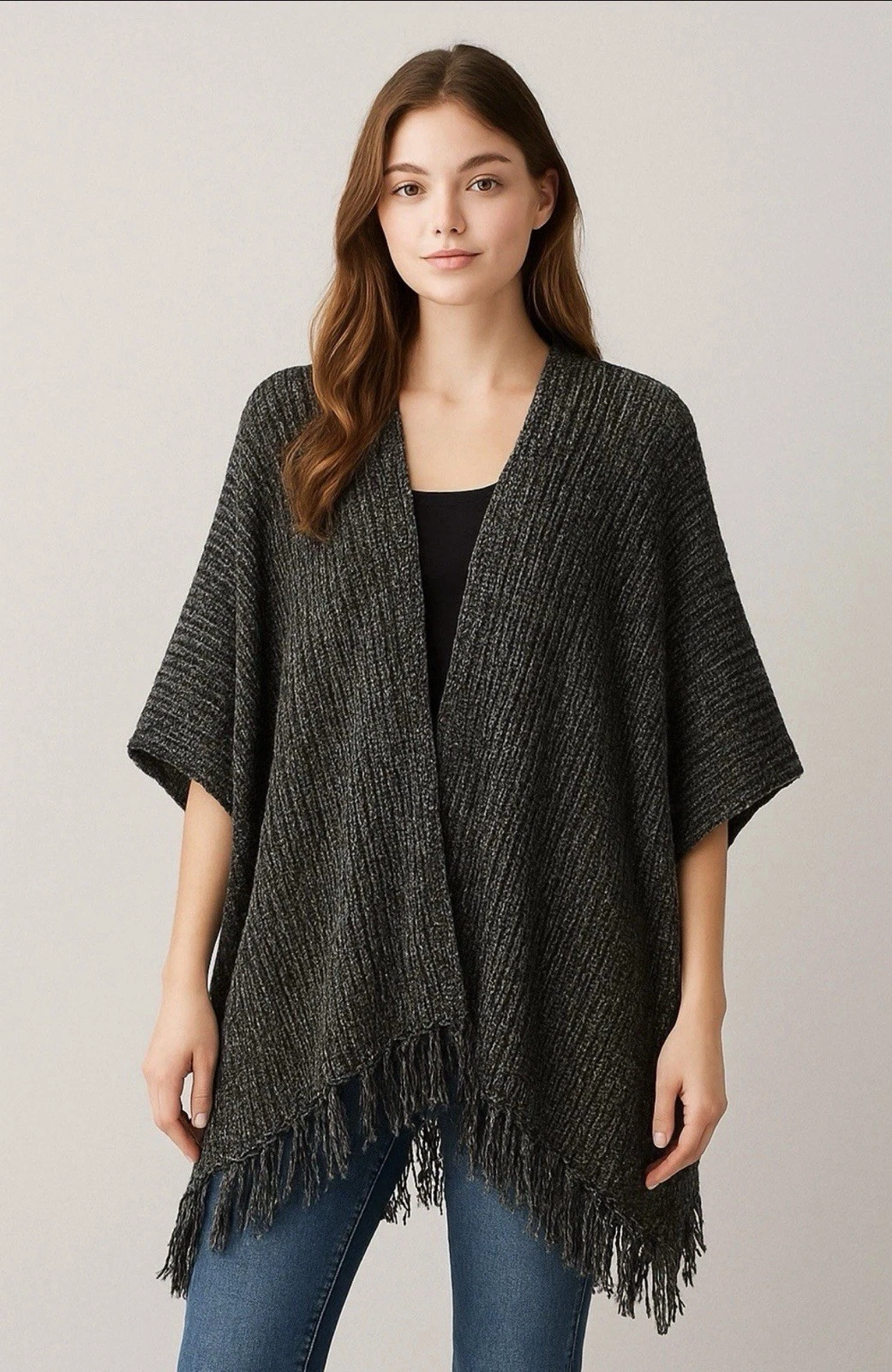 American Eagle Outfitters Sweater Wrap Womens OS Gray Fringe Kimono Open Poncho
Opens in a new windo