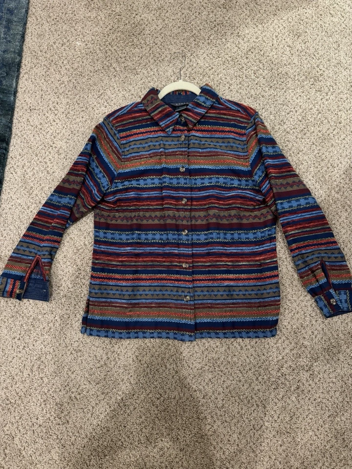 Chaqueta a Rayas Boho Shacket Mujer M Suroeste Azteca Otoño Capas CabinCore Foto 3 de 4