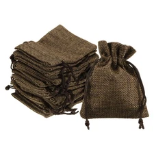 25Pcs Drawstring Burlap Gift Bags 3" x 4" Linen Sack Jewelry Pouches Brown