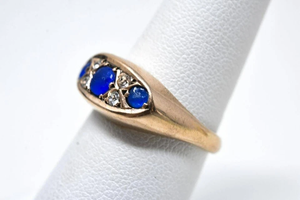 Art Deco Rose Gold, Diamond & Paste Ring size 7 circa 1920's English 9k gold - - Image 4 of 4