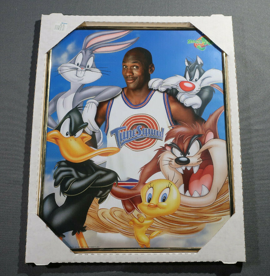 Vintage SPACE JAM Framed Poster BRAND NEW - MICHAEL JORDAN