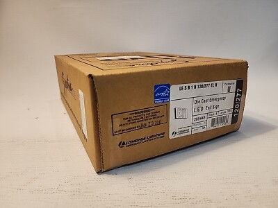 Sealed Lithonia Lighting Exit Sign Black Frame Red Let. LE-S-B-1-R-120/277-EL-N 