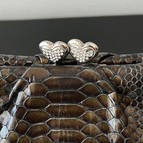 BRIGHTON braune Schlangenleder Clutch FIRST KISS Handtasche Geldbeutel optional Kette - Bild 3 von 10