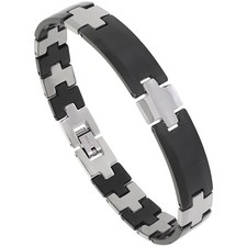Tungsten Carbide Magnetic Bracelet, 2-Tone Gun Metal Black Bar Links