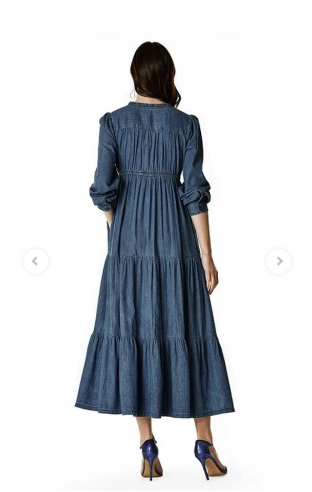 WAYWARD FANCIES-eShakti Tiered Ruched Denim  dress M 8 - Image 2 of 4