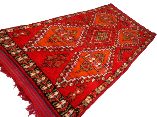Vintage Rug Handmade Boujaad Red Rug Geometric Moroccan Tribal Wool Pink Carpet - Picture 3 of 24