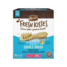 Merrick Fresh Kisses Double-Brush Mint Breath Strips Grain Free Dental Dog Tr...