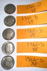 High Grade- 5 Roosevelt Dimes:   3x1960-D, 1961-D, 1962-D. lot # 128