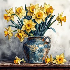 Deko Bild Narzissen Blumen Vase Landhaus Rustikal Wandbild Frühling Wandfliese