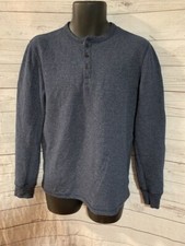George Men's Pullover Sweater Long-Sleeve Cotton Blend Henley Blue Size S