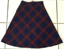 Vintage 60s Tartan Plaid Skirt A-Line, Red Black Blue, Zipper, Sz S, Custom Made