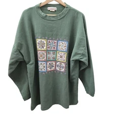 Vintage Venezia Canvas Shirt Women 2X Cotton 90s Quilt Green Cottagecore Casual