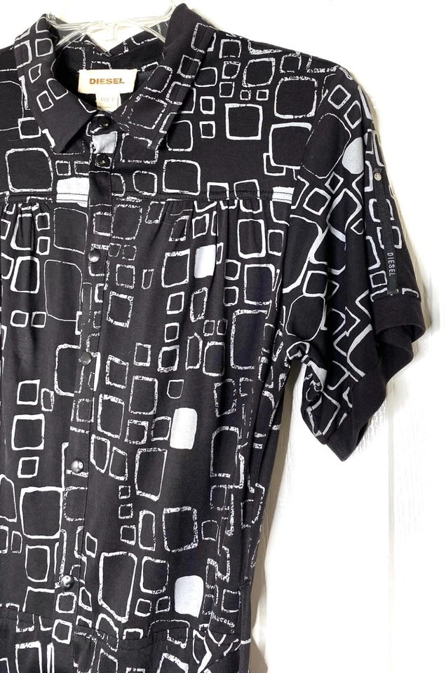 Camisa-Vestido DIESEL Negro Gris Estampado Lyocell Tejido Cinturón Acampanado Cóctel S = 4/6 Foto 3 de 4