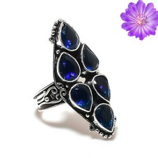 Lab Created Blue Sapphire Gemstone 925 Sterling Silver Ring Handmade Jewelry