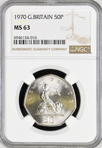 1970 50p MS63 NGC Great Britain Britannia Uncirculated Large Fifty Pence