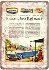Vintage 1956 Ford Customline Fordor Sedan Ad Retro Look Metal Sign A6904