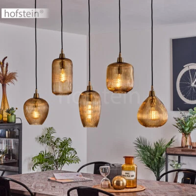HOFSTEIN Pendel Leuchte Hänge Lampe Glas bernsteinfarben Ess Wohn Schlaf Raum Beleuchtung