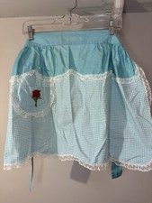 VTG Blue White Gingham Lace Trim Apron 50 s