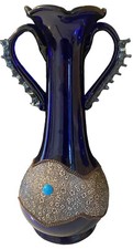 Large vintage cobalt blue hand blown glass vase faux Turquoise 14 high 7 wide
