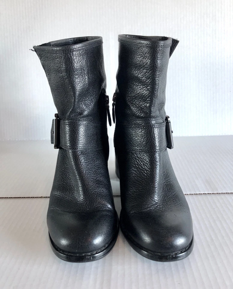 BOUTIQUE 9 Negro Cuero BRIDGET Motocicleta Botines Cortos Zapatos Para Mujer 6 Foto 3 de 4