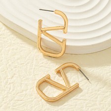 Gold V Designer Earrings Personalised Retro Tide Simple Earrings Stylish Gift