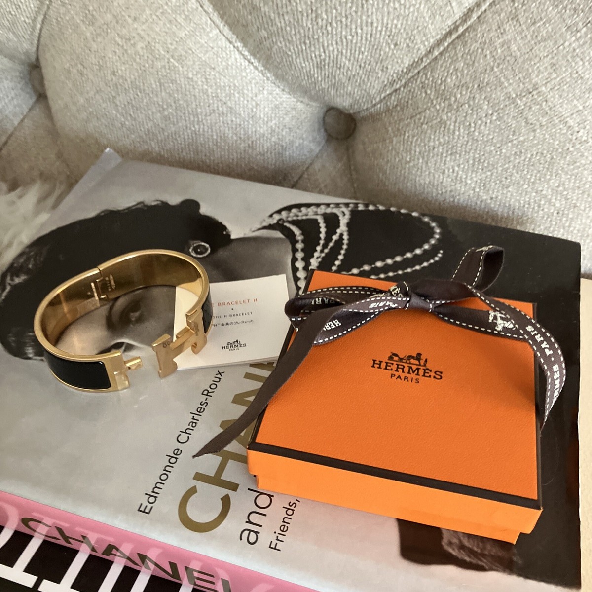Authentic HERMES Black Enamel GHW Clic Clac H Bracelet CHIC Authentic HERMES Black Enamel GHW Clic Clac H Bracelet CHIC