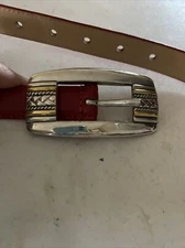 Enmon Belt Red Belt Silver Buckle S Italian leather women's Preowned
