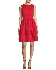 $2.5K Oscar de la Renta festive cotton fit n flare dress in red 12 10 L
