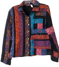Chico  s Patchwork Embroidered Boho Wearable Art Jacket Size 1 Or Medium 8 F5 