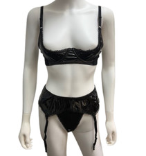 Ladies Sexy Black PVC 1/4 Cup Bra Set