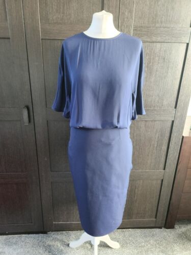 Malene Birger Blue Dress Size 40 UK 12 Sheer Top Bodycon Wiggle Knee Length  - Picture 1 of 11