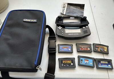 GAME BOY ADVANCE GAMING SYSTEM W/HARD ADD-ON TOP & NINTENDO CARRYING CASE +GAMES