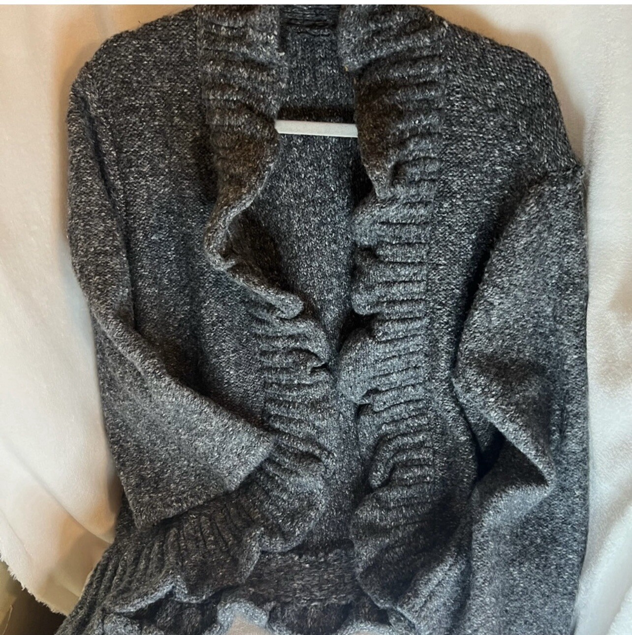 Ruby Rd. Cropped Gray comfy  Ruffled Boho Sweater… - image 3