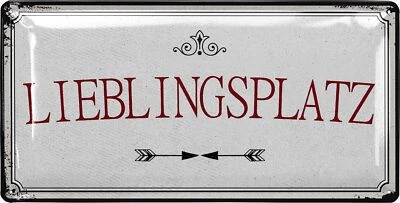 Schild LIEBLINGSPLATZ Outdoor Garten retro Blechschild Wanddeko aus Metall 17x34