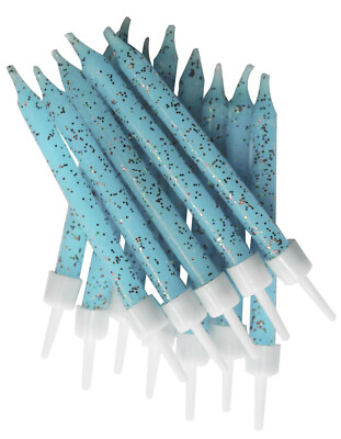Hellblaue Tortenkerzen 12 Stück Glitzer 7 cm Happy Birthday Party Topper Deko