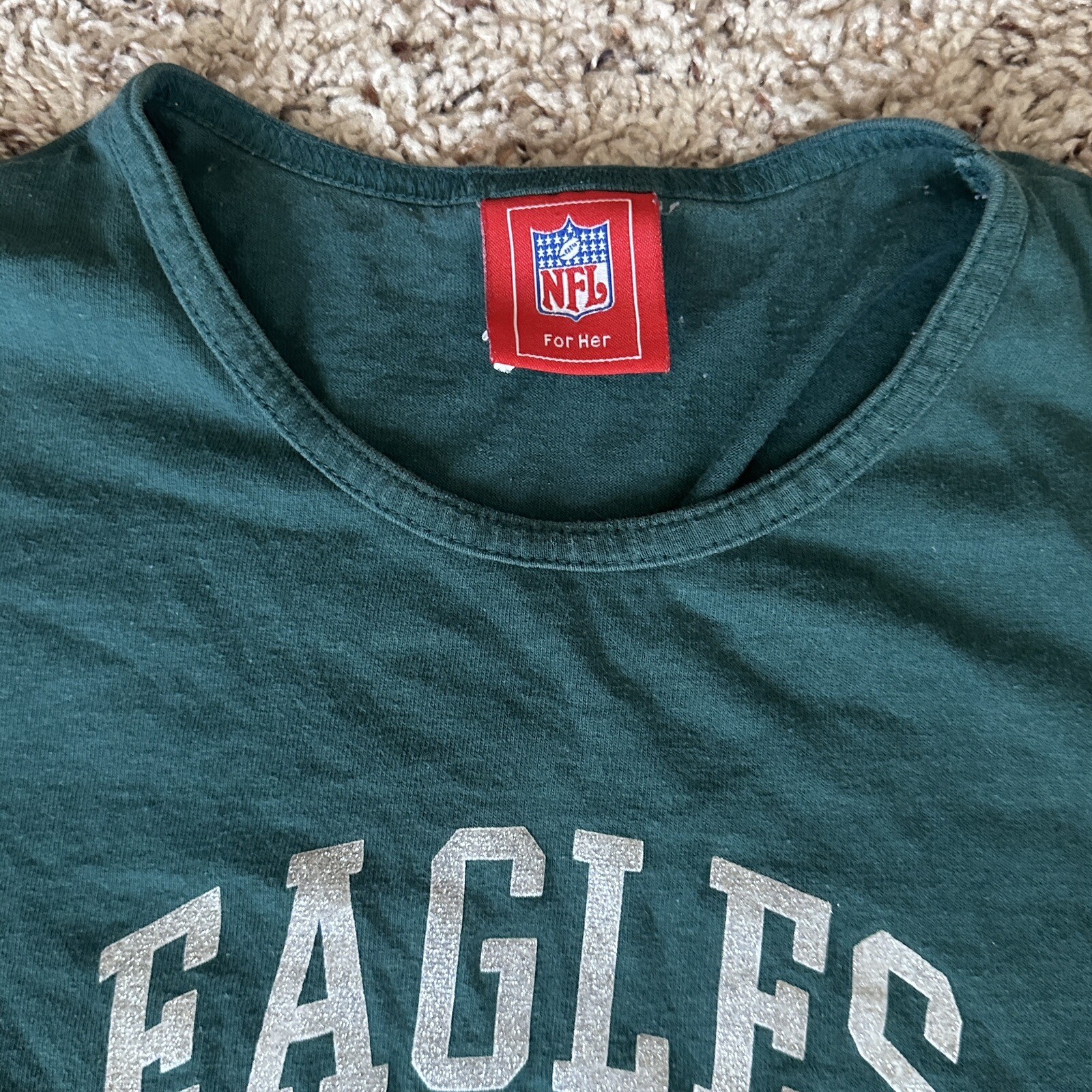 Vintage Y2K Philadelphia Eagles Green Glitter Baby Tee NFL TShirt Size