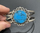 Turquoise Cuff Bracelet Vintage Southwestern Solid Sterling Silver Handcrafted — photo 1