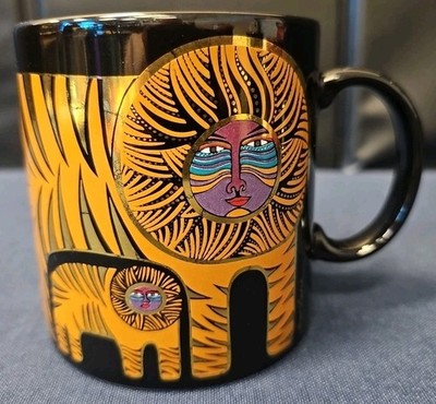 VTG Laurel Burch Gold Tiger & Cub Coffee Tea Hot Chocolate 12oz Black Mug Cup