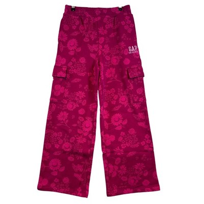 NWT GAP Kids Girl Red Floral Fleece Cargo Pants Wide Leg Youth L 14/16 Y2K Style