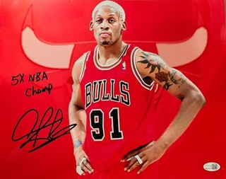 Dennis Rodman Signed Photo 11x14 METALLIC Pistons Bulls Worm Autograph HOF JSA
