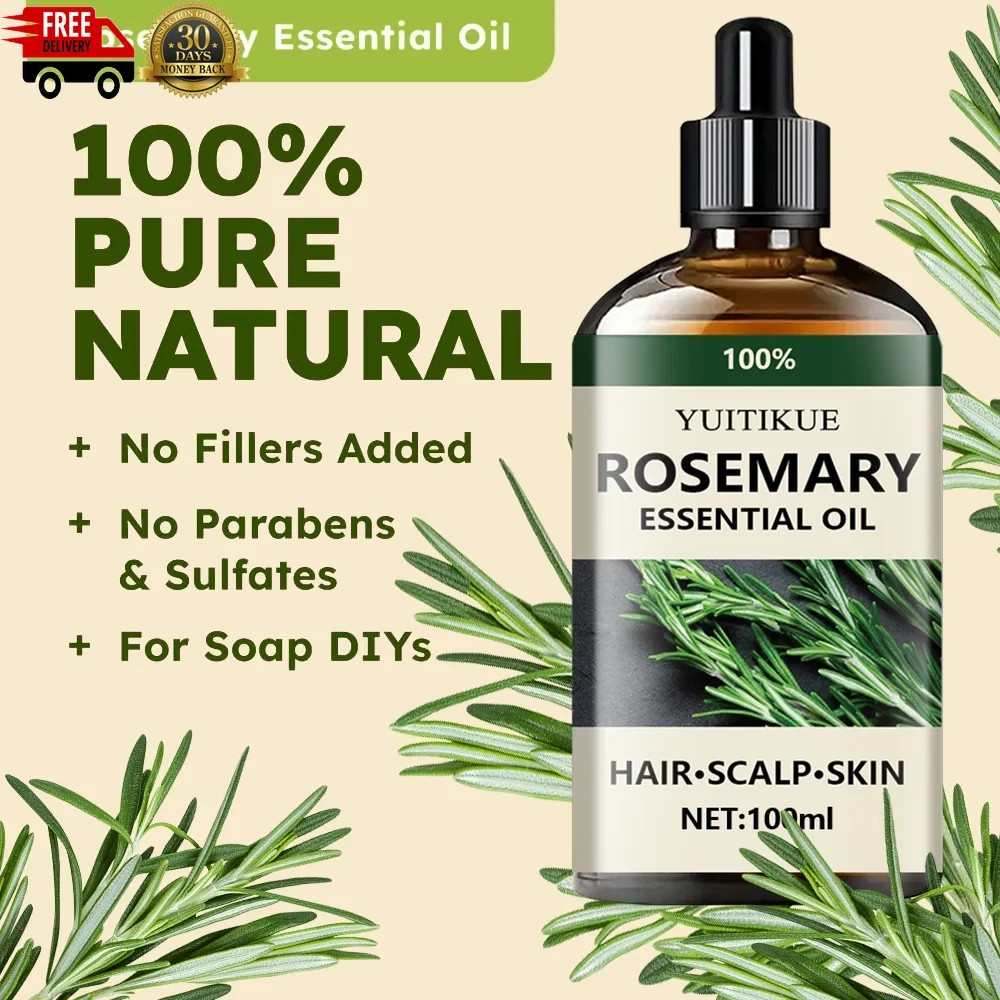 100% Pure Rosemary Essential Oil, Suitable for Hair, Scalp, and Skin, Natural Ar