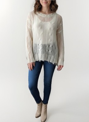 Anthropologie The Posey Stitchy Distressed Sweater Ivory S Neutral Spring