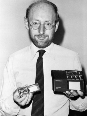 Clive Sinclair founder of Sinclair Research with prototype of a ne- Old Photo